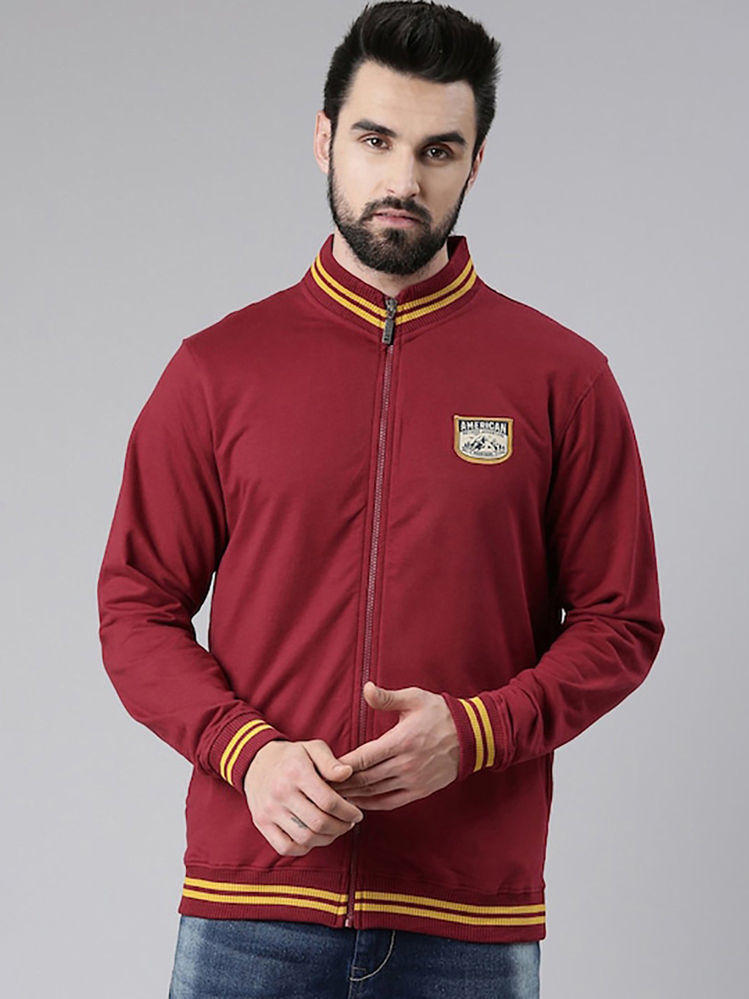 Dixcy Scott Originals Maroon Relaxed Fit Mock Collar Cotton Jacket