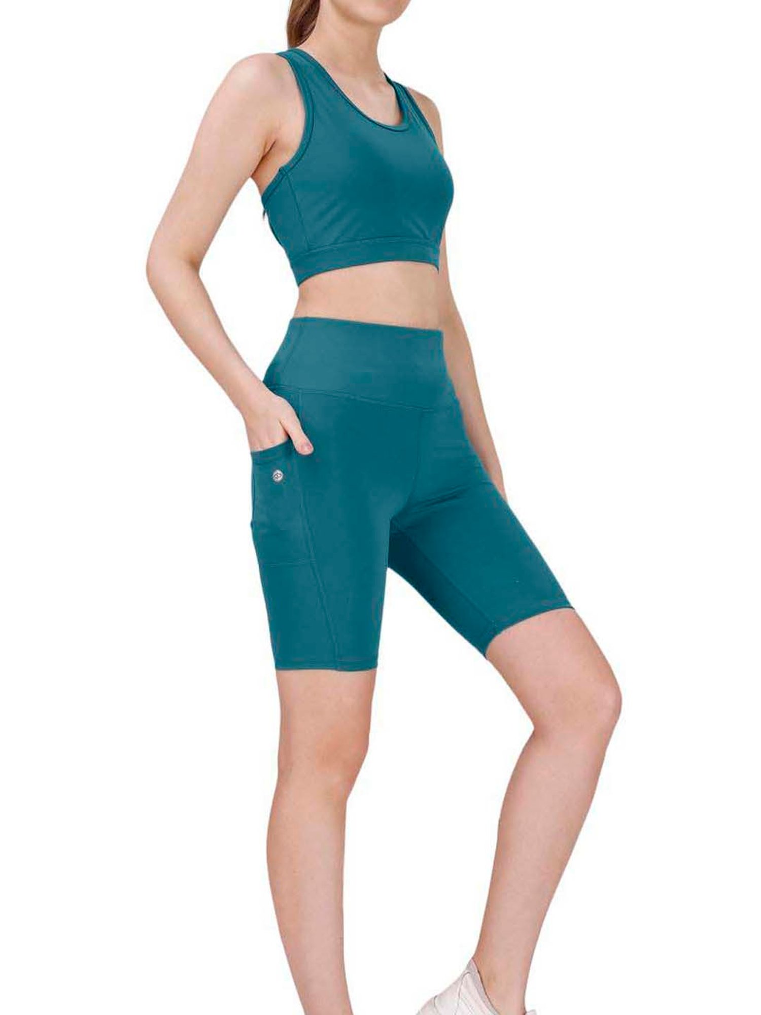 Soie Teal Green Sports Bra Shorts Set