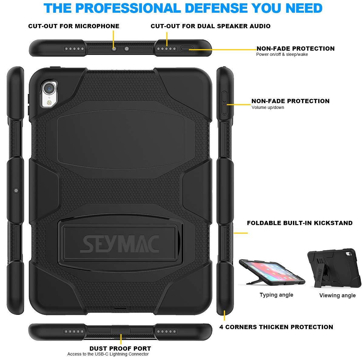 iPad Pro 11 Case 2018, SEYMAC Heavy Duty Full Body Rugged [Shockproof] Drop Protection Bumper Kids Friendly Case with Stable Stand for Students for iPad Pro 11 inch [A1980 A1934 A2013] (Black/Black)