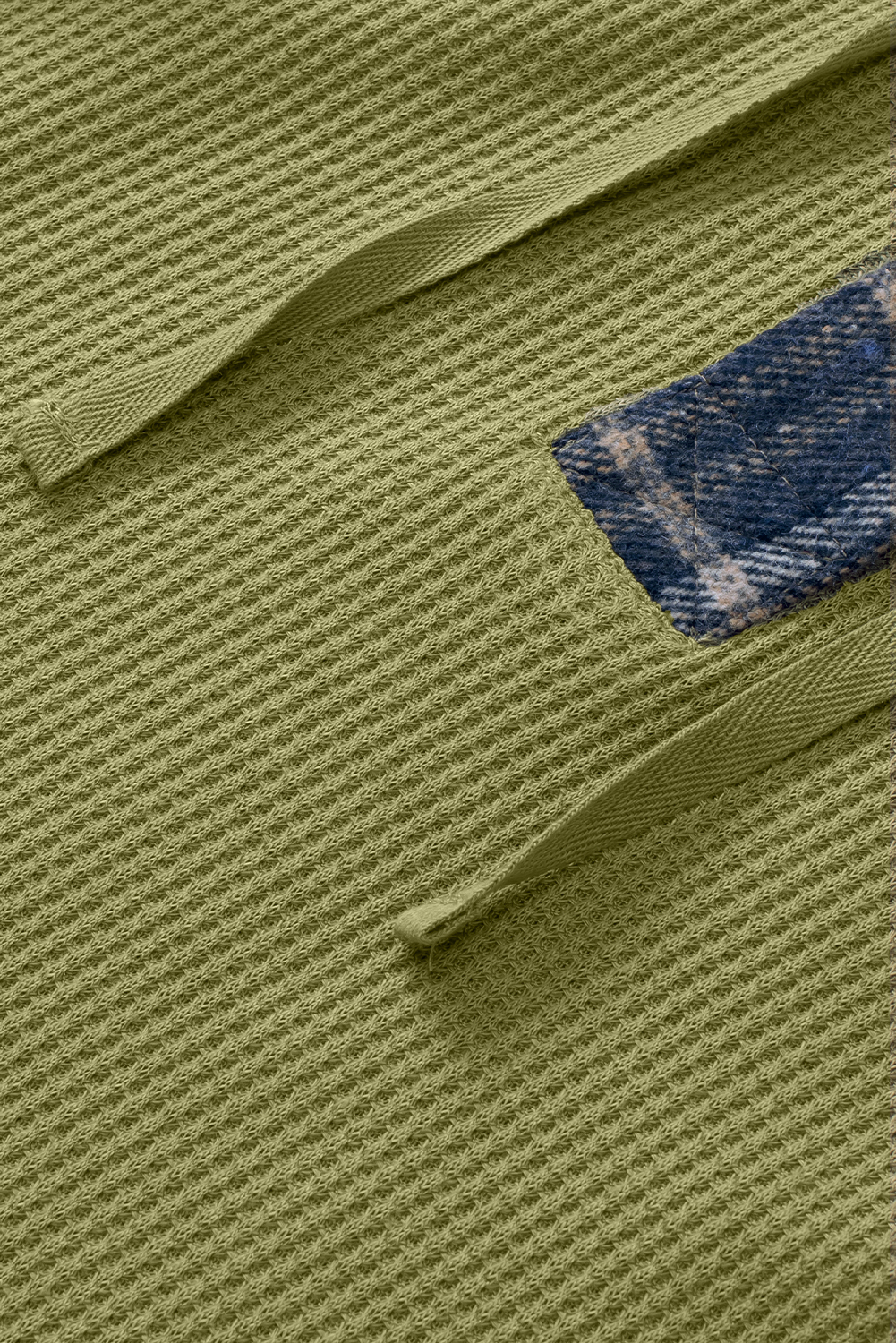 Green Waffle Knit and Flannel Henley Oversized Hoodie