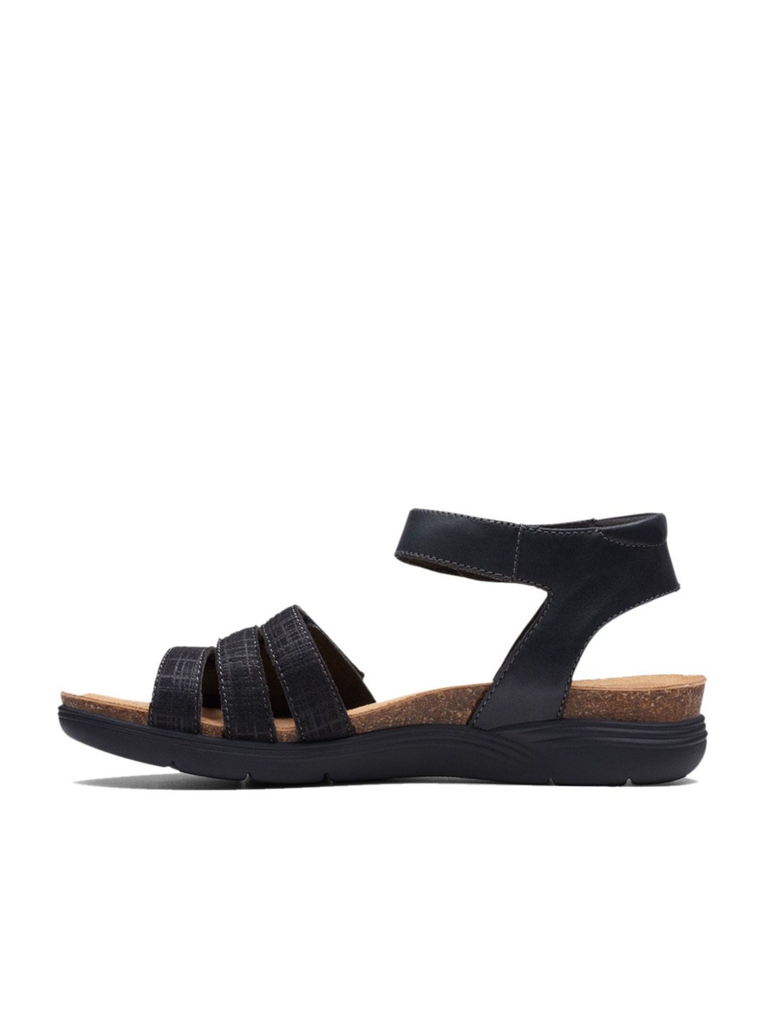 Clarks Women's April Dove Black Ankle Strap Wedges