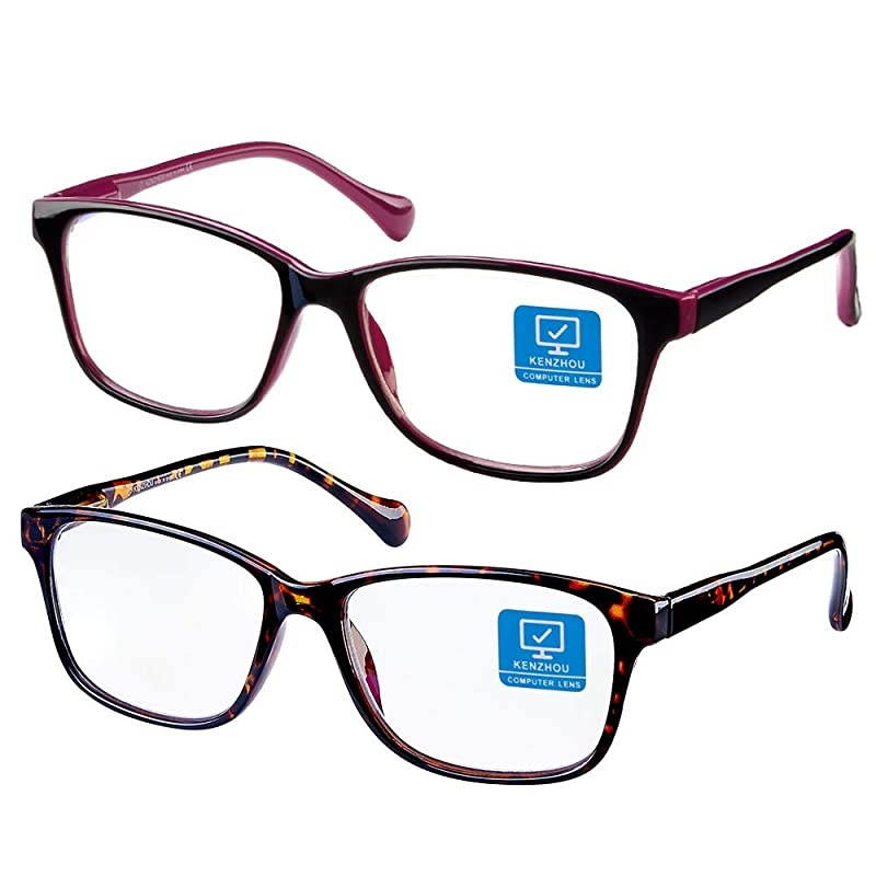 Light Blocking Computer Glasses 2 Pack Anti Eye Eyestrain UnisexMenWomen Glasses with Spring Hinges UV ProtectionTwilight and Red