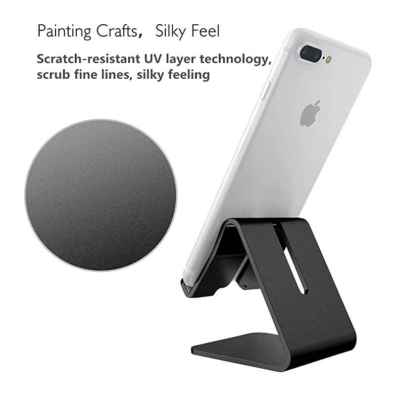 Cell Phone Stand Aluminum Alloy Desktop Phone Mount Holder, Universal Tablets Phone Stand for iPhone 11 X 8 7 6 Samsung Galaxy s10 9 All Smartphone (Black)