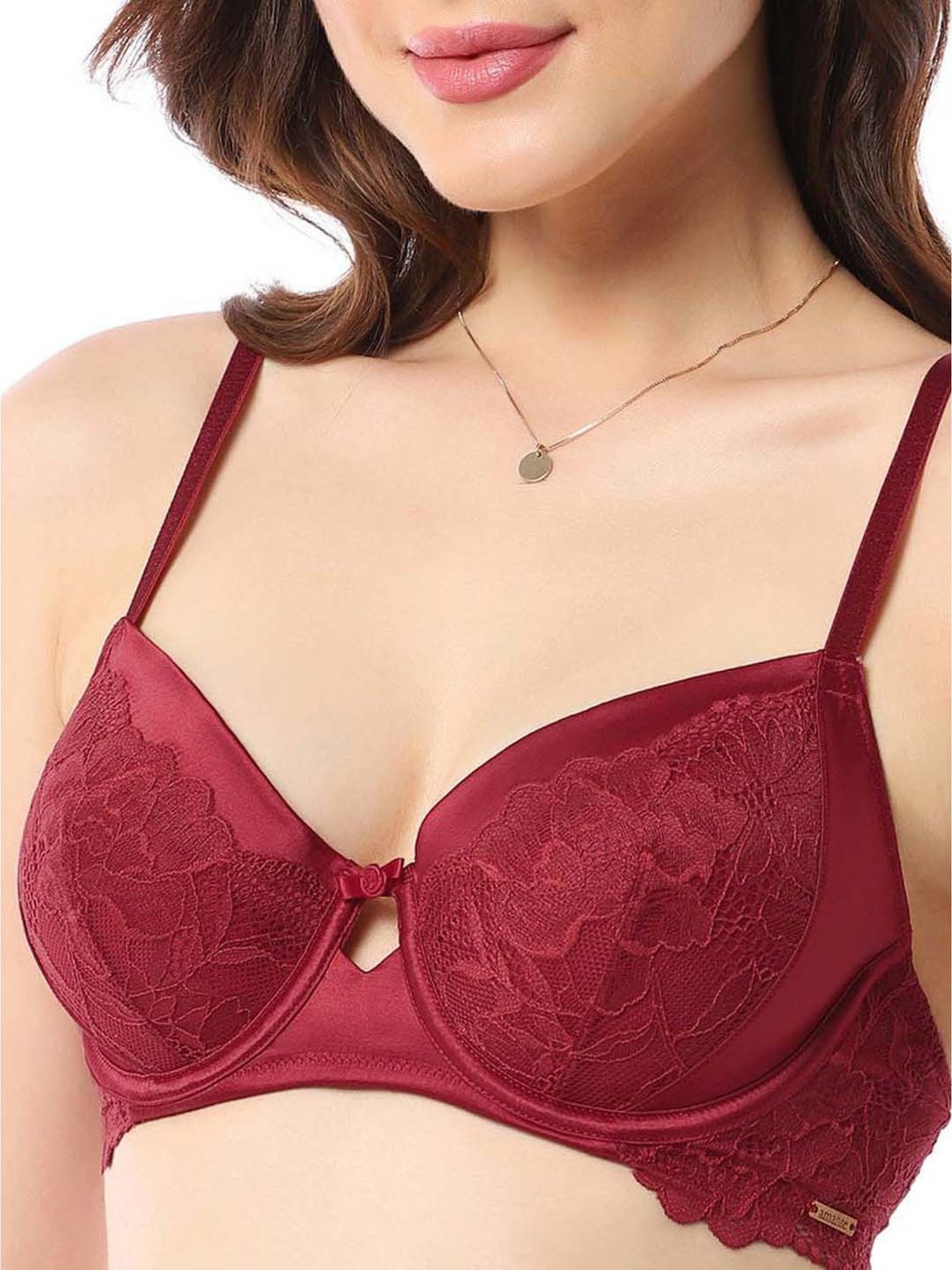 Amante Maroon Lace Work Balconette Bra