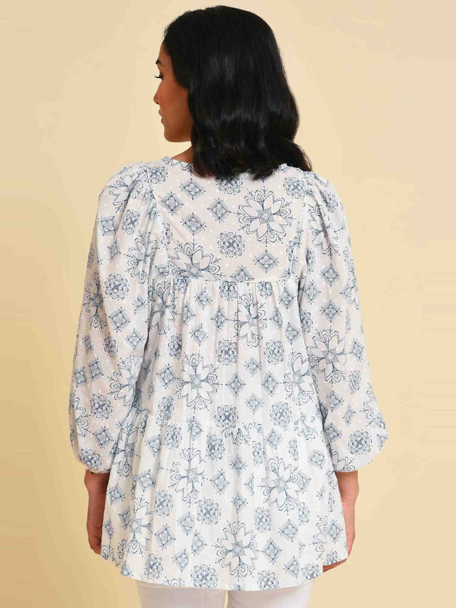 W Off-White Cotton Printed Top