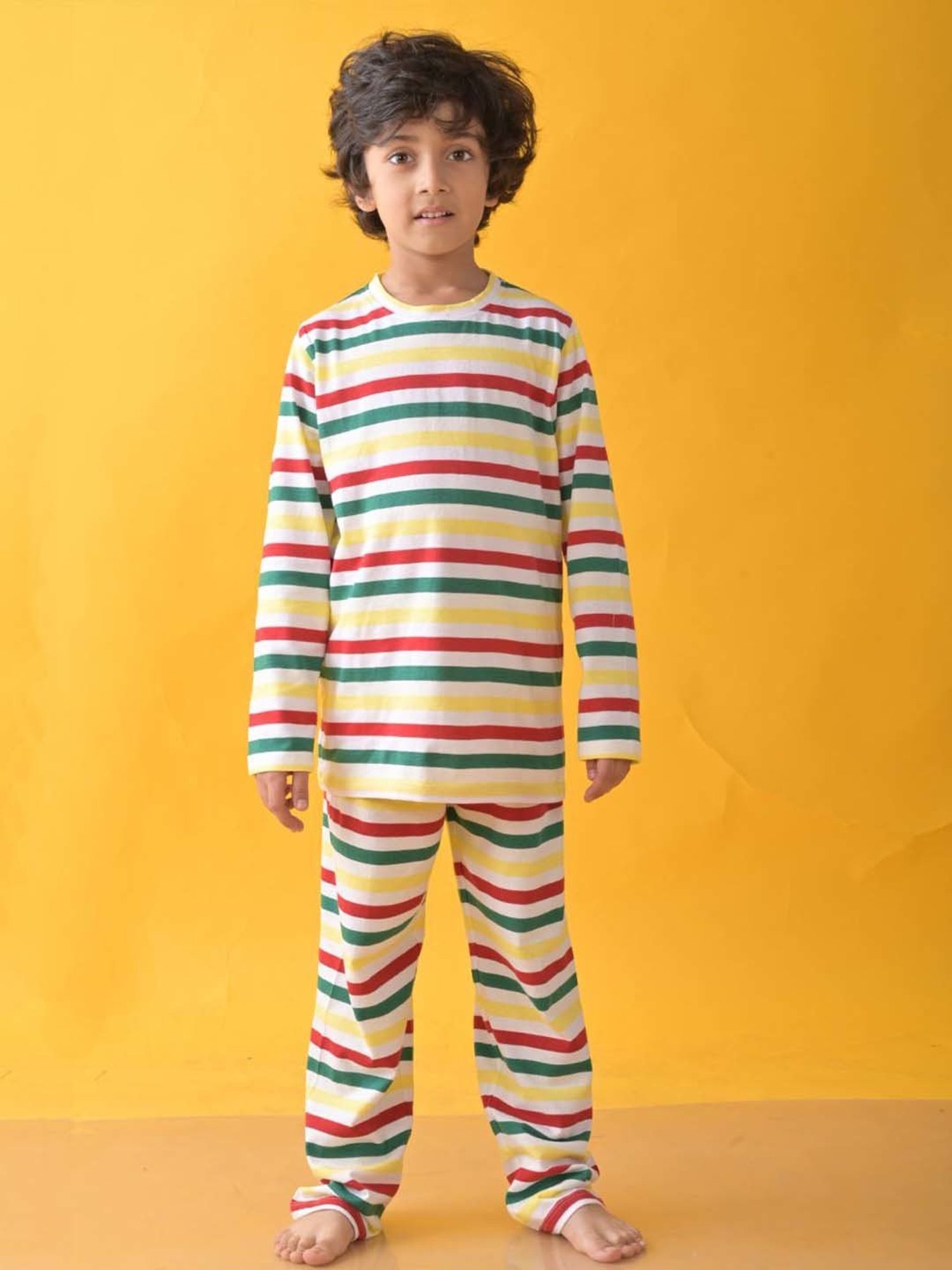 Anthrilo Kids Multicolour Cotton Striped Full Sleeves T-Shirt & Trouser