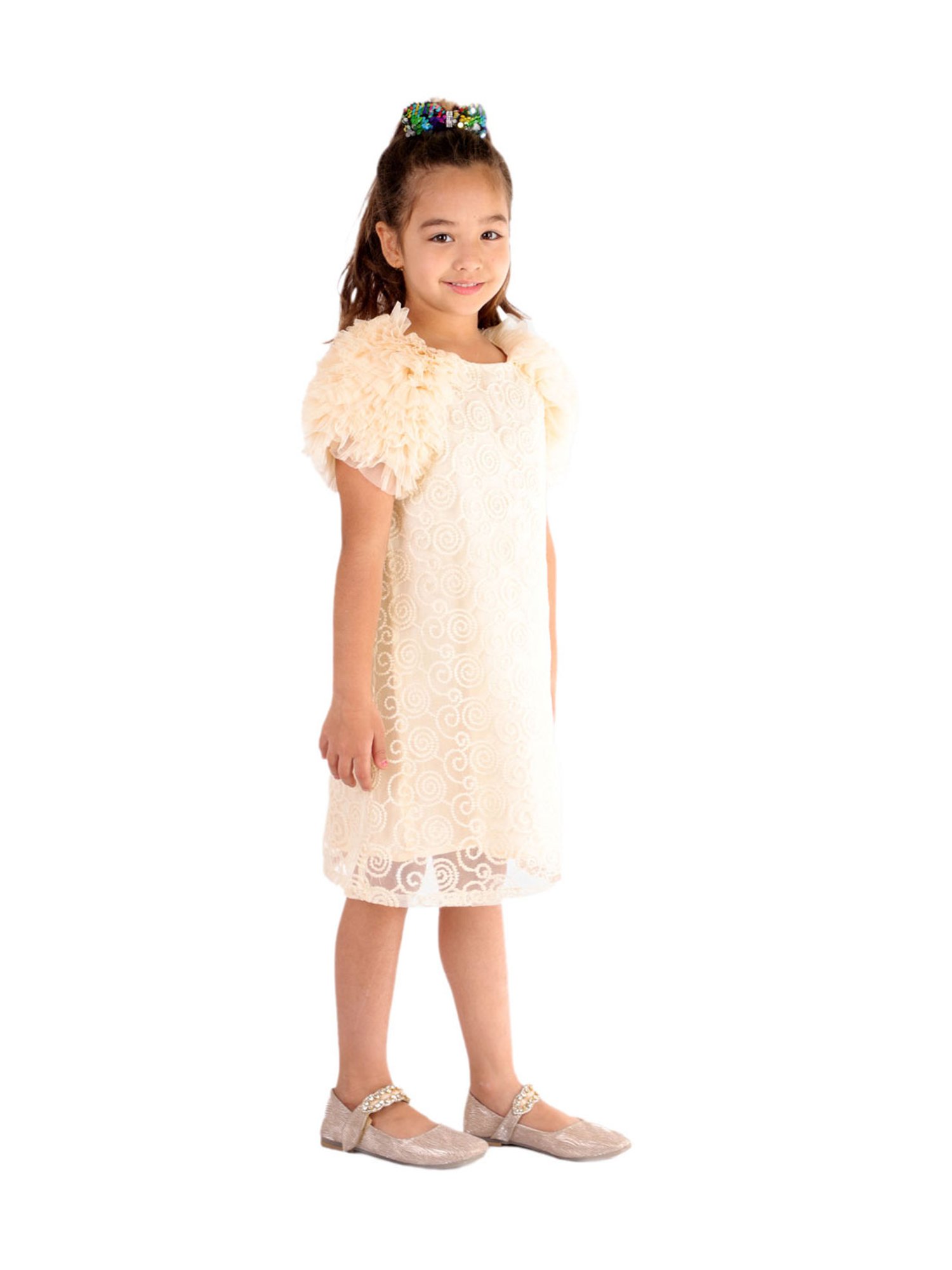 KidsDew Kids Beige Embroidered Dress