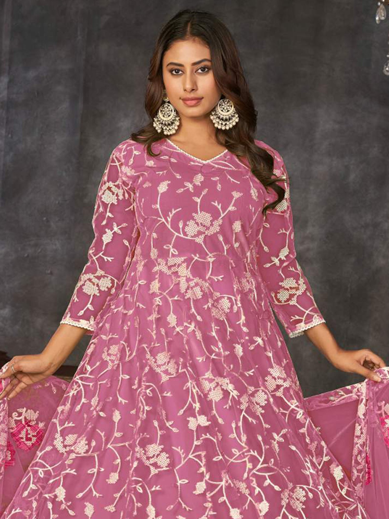 Warthy Ent Pink Embroidered Unstitched Dress Material