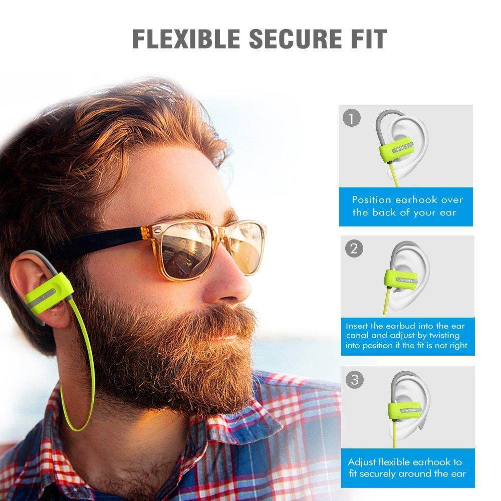 Tritina Sports Headphone in-Ear - Sweatproof Bluetooth Earphones w/ Mic - Comfortable Secure Fit Design Earbuds - HD Stereo Noise Cancelling for Gym Fitness Running Workout - Green