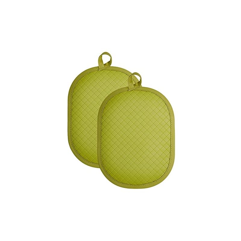 Cotton Pot Holder/Hot Pad & Trivet with Silicone Grip, Heat Resistant up to 500 Degrees, Material, 12x7.5&rdquo;, Green 2pk