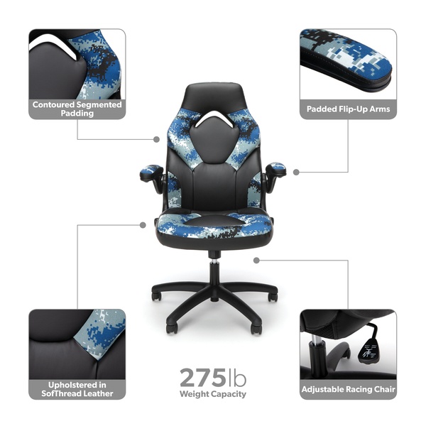 OFM Essentials Collection Racing Style Bonded Leather Gaming Chair, in Arctic Camo (ESS-3085-ARC)