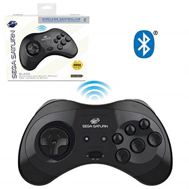 Retro-Bit Official Sega Saturn Bluetooth Controller 8-Button Arcade Pad for Nintendo Switch, PC, Mac, Android, Steam - Black