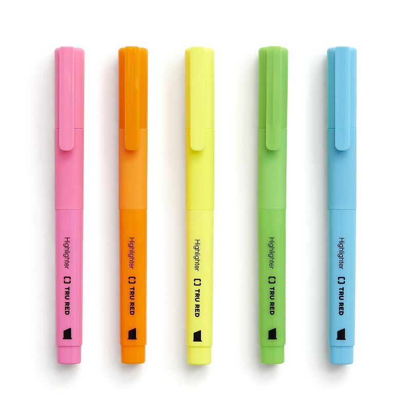 TRU RED Pocket Highlighter with Grip Chisel Tip Asst 5/Pack TR54584