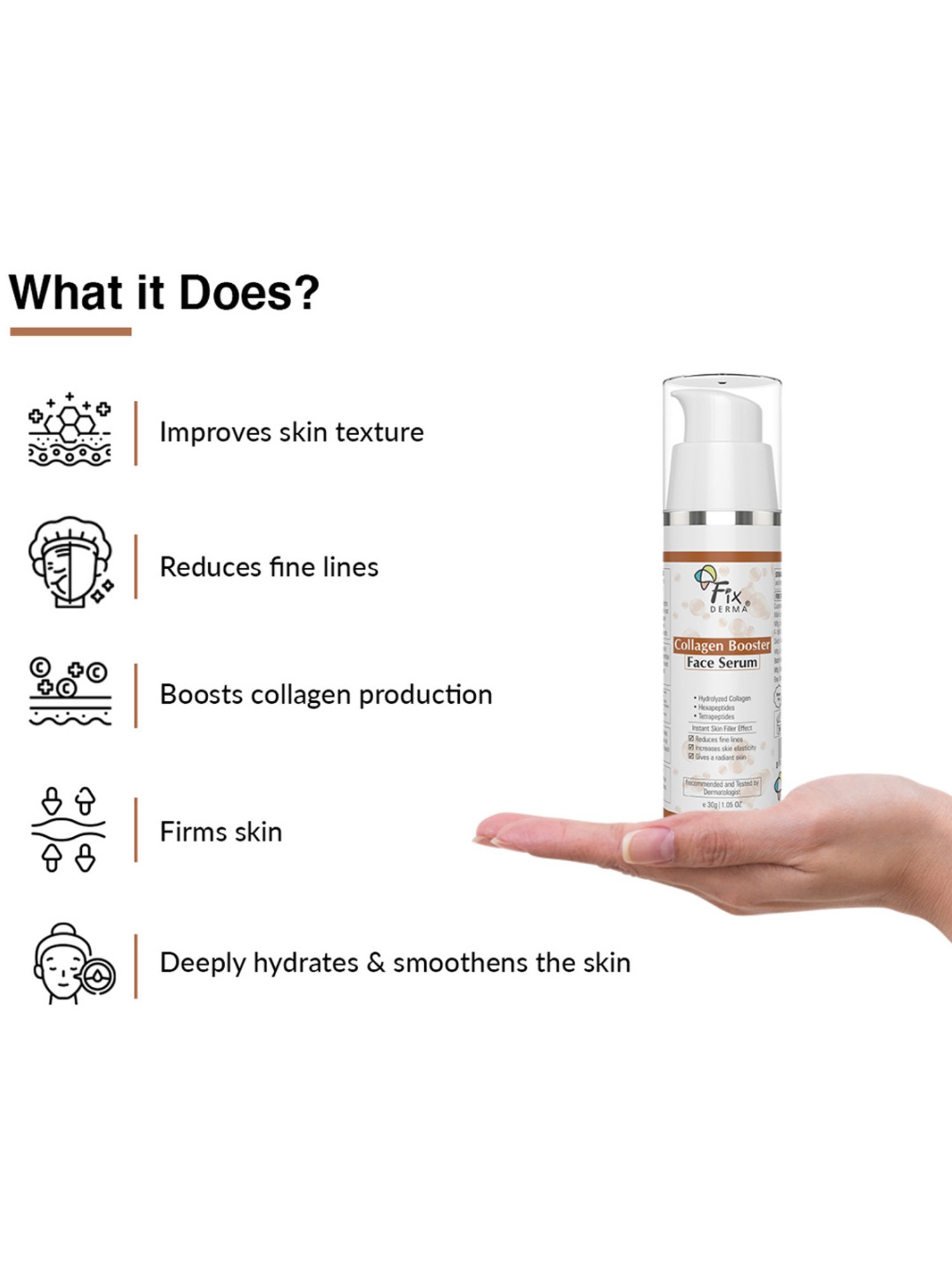 Fixderma Hydrolyzed Collagen Booster Face Serum for Men & Women - 30 gm