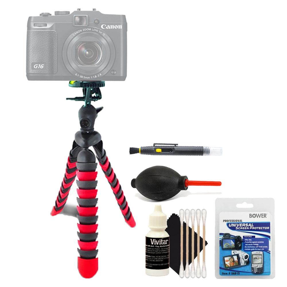 Flexible Tripod + Screen Protector + Lens Pen + Dust Blower + 3pc Cleaning Kit