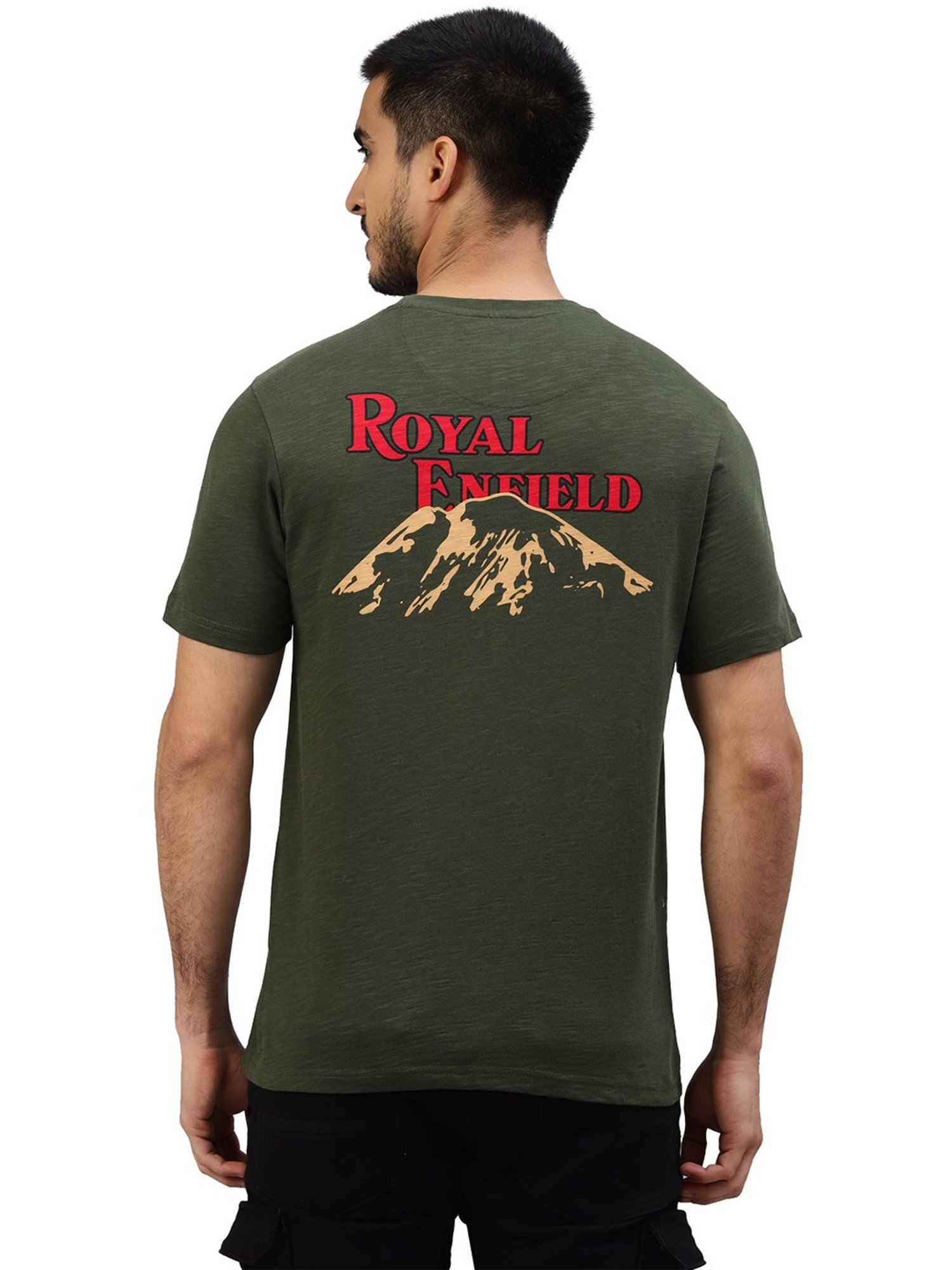 Royal Enfield Peak Pursuit Dark Olive Regular Fit Printed Crew T-Shirt
