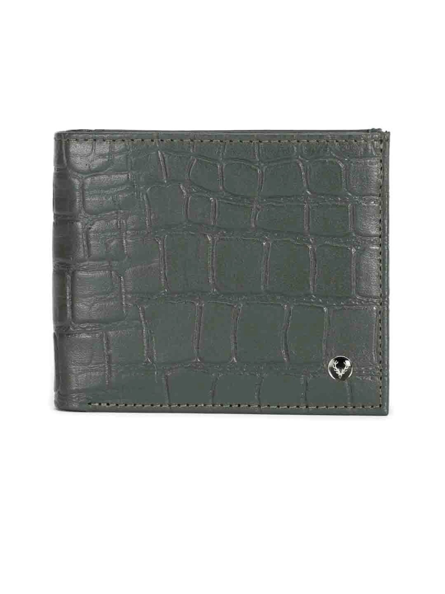 Allen Solly Dark Olive Textured Leather Bi-Fold Wallet for Men