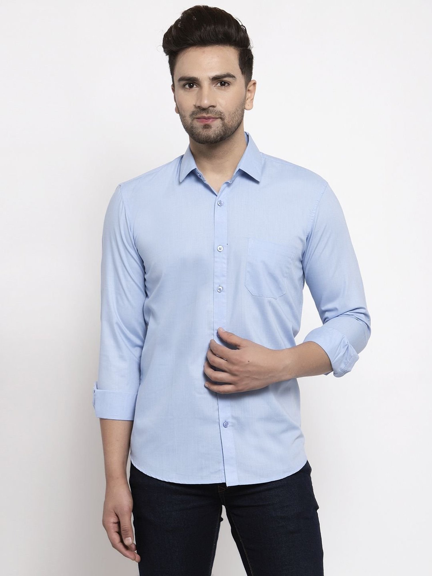 Jainish Blue Cotton Regular Fit Shirt
