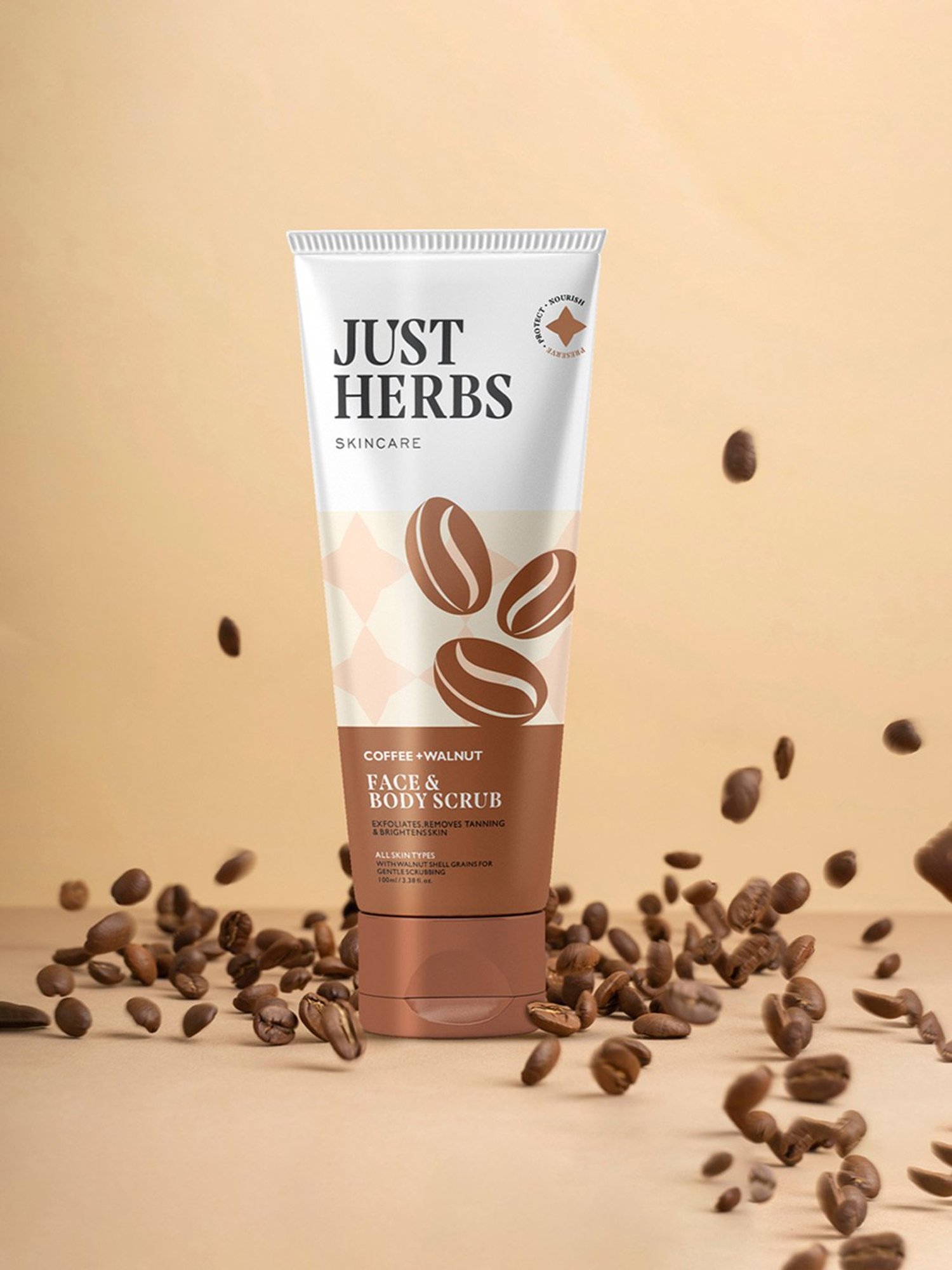 JUST HERBS Coffee + Walnut Face & Body Scrub - 100 gm