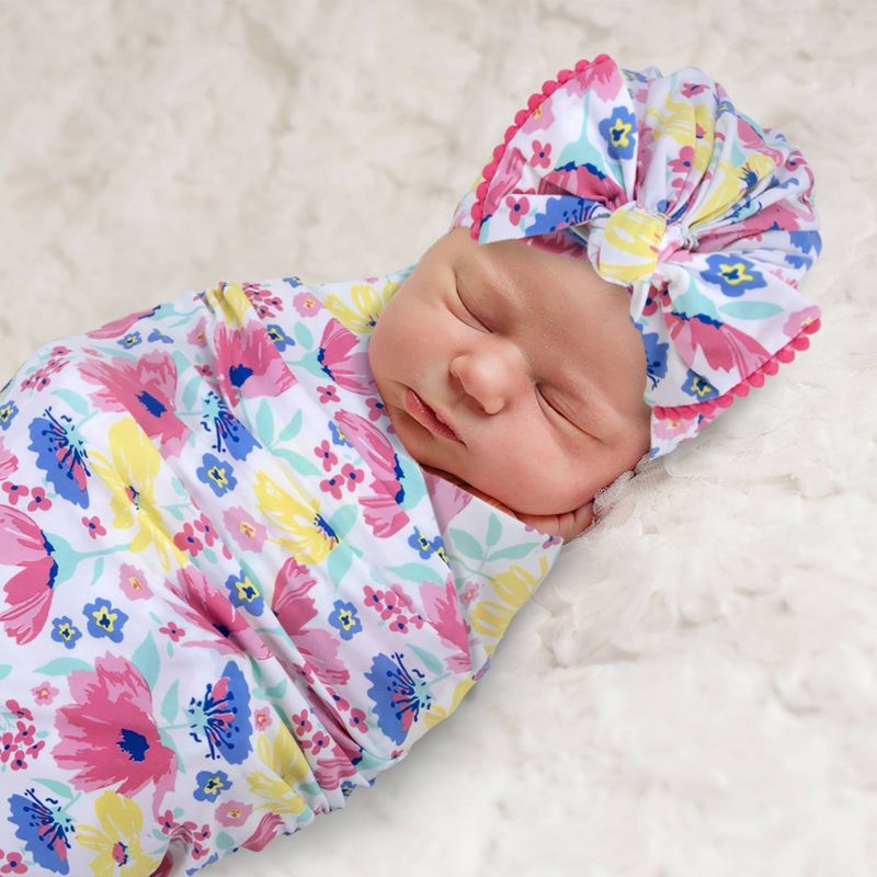 Baby Essentials Floral Swaddle Blanket and Turban Set