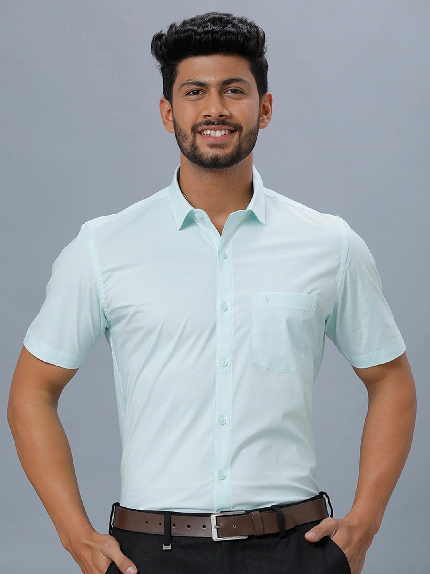 Ramraj Sky Blue Cotton Regular Fit Shirt