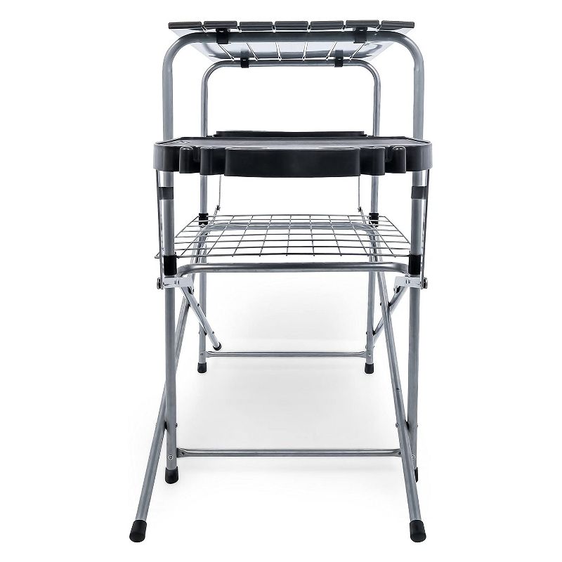 Camco Deluxe Folding Portable Outdoor Aluminum Grill Table Cart with Plastic Side Tables, Cup Holders, and Storage Bag for Camping and Tailgating