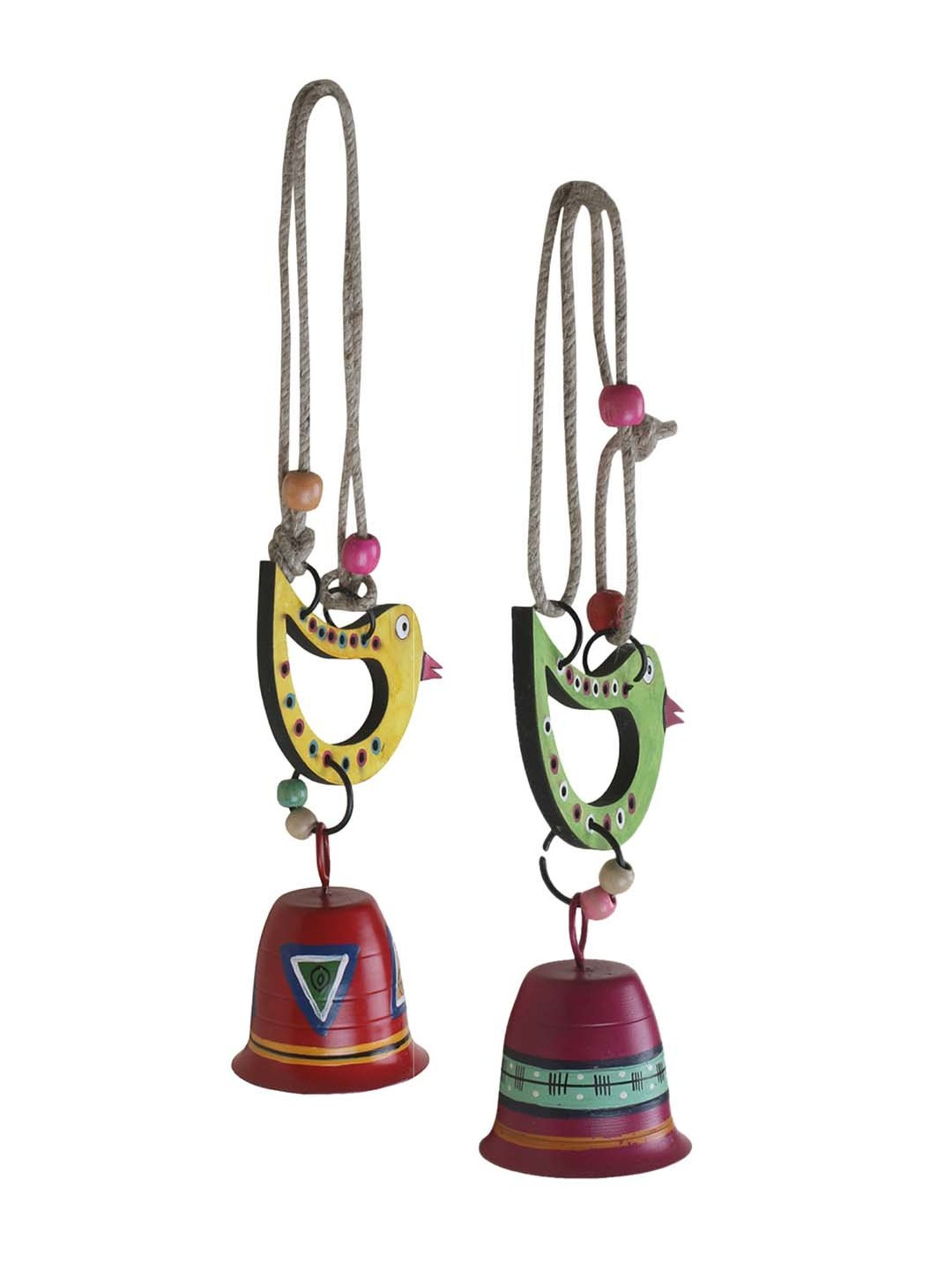 VarEesha Multicolor Wood Sparrow Tinkle Bells Windchime - Set of 2