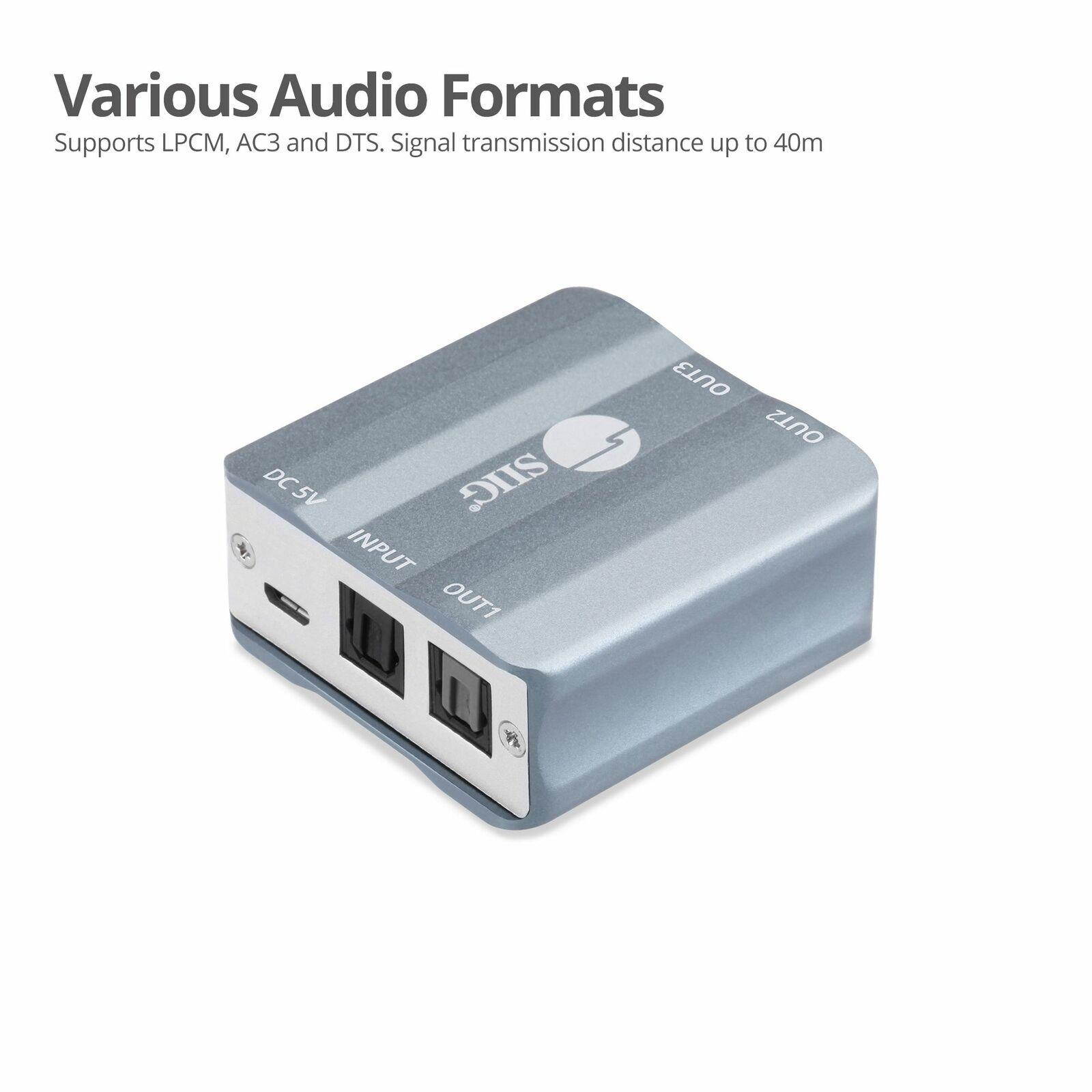 SIIG Toslink SPDIF Splitter - Digital Signal Amplifier - 1 Input and 3 Outputs