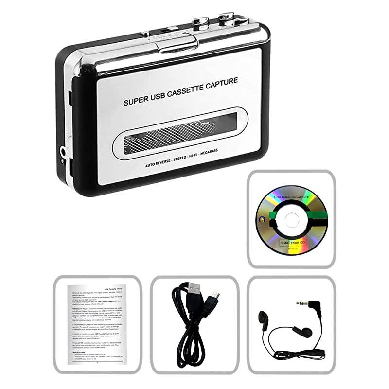 Player Portable Walkman Tape Player Tape Converter to MP3/WAV/CD via USB, with Earphones Compatible with PC
