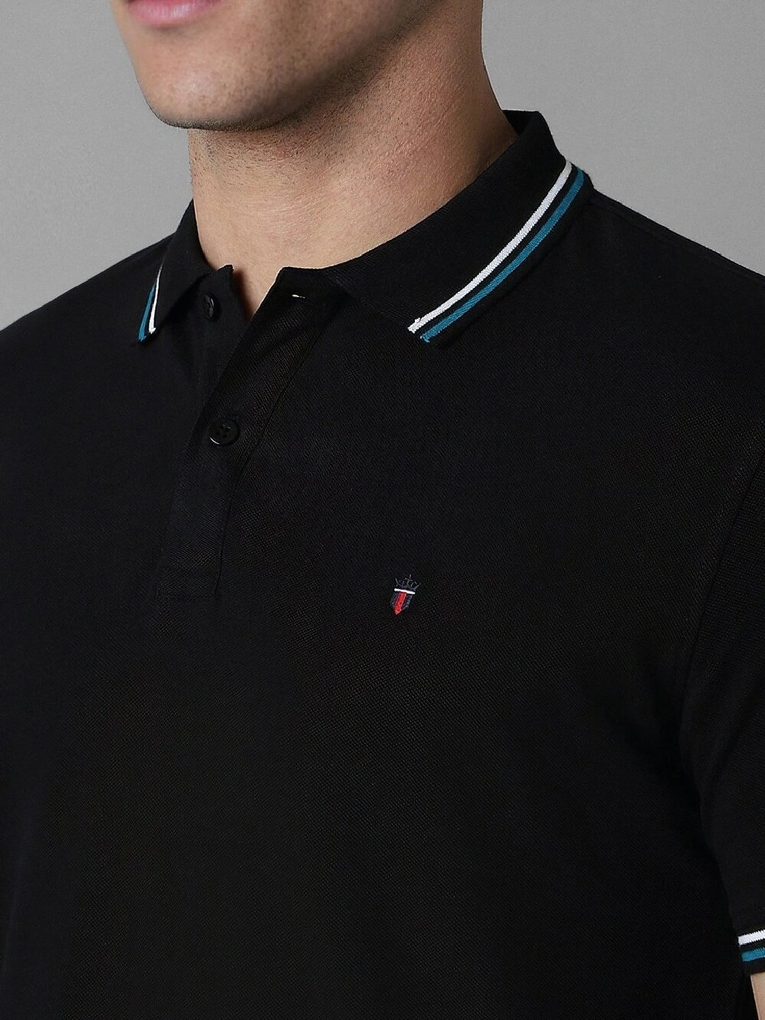 Louis Philippe Black Cotton Slim Fit Polo T-Shirt