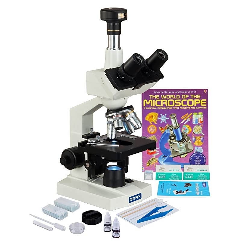 2500X 1.3MP Digital Camera LED Trinocular Lab Microscope + Slide Preparation Kit + Book + Blank Slide