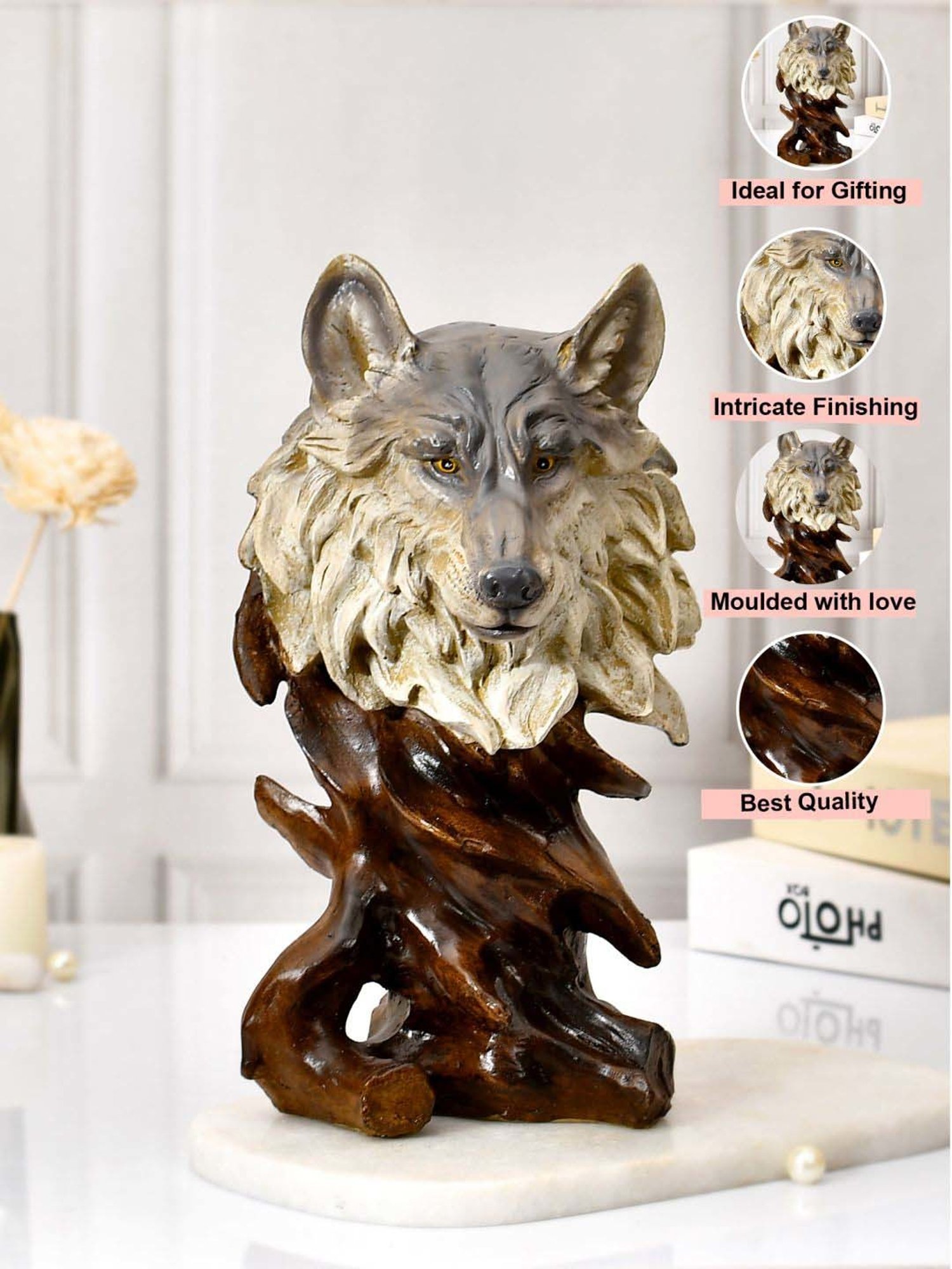 Tayhaa Brown Resin Wolf'S Den Showpiece