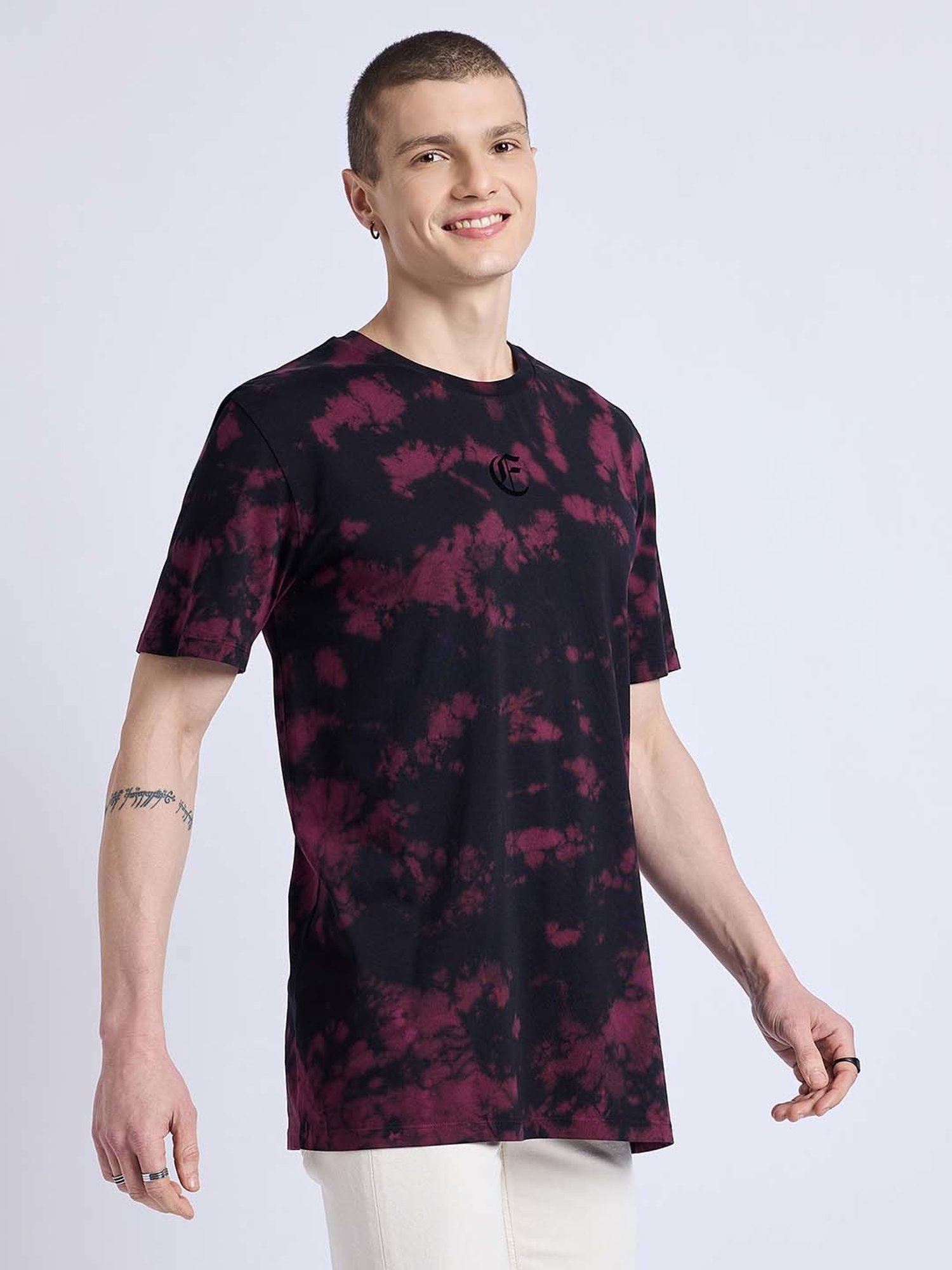 EDRIO Charcoal Regular Fit Tie - Dye Crew T-Shirt