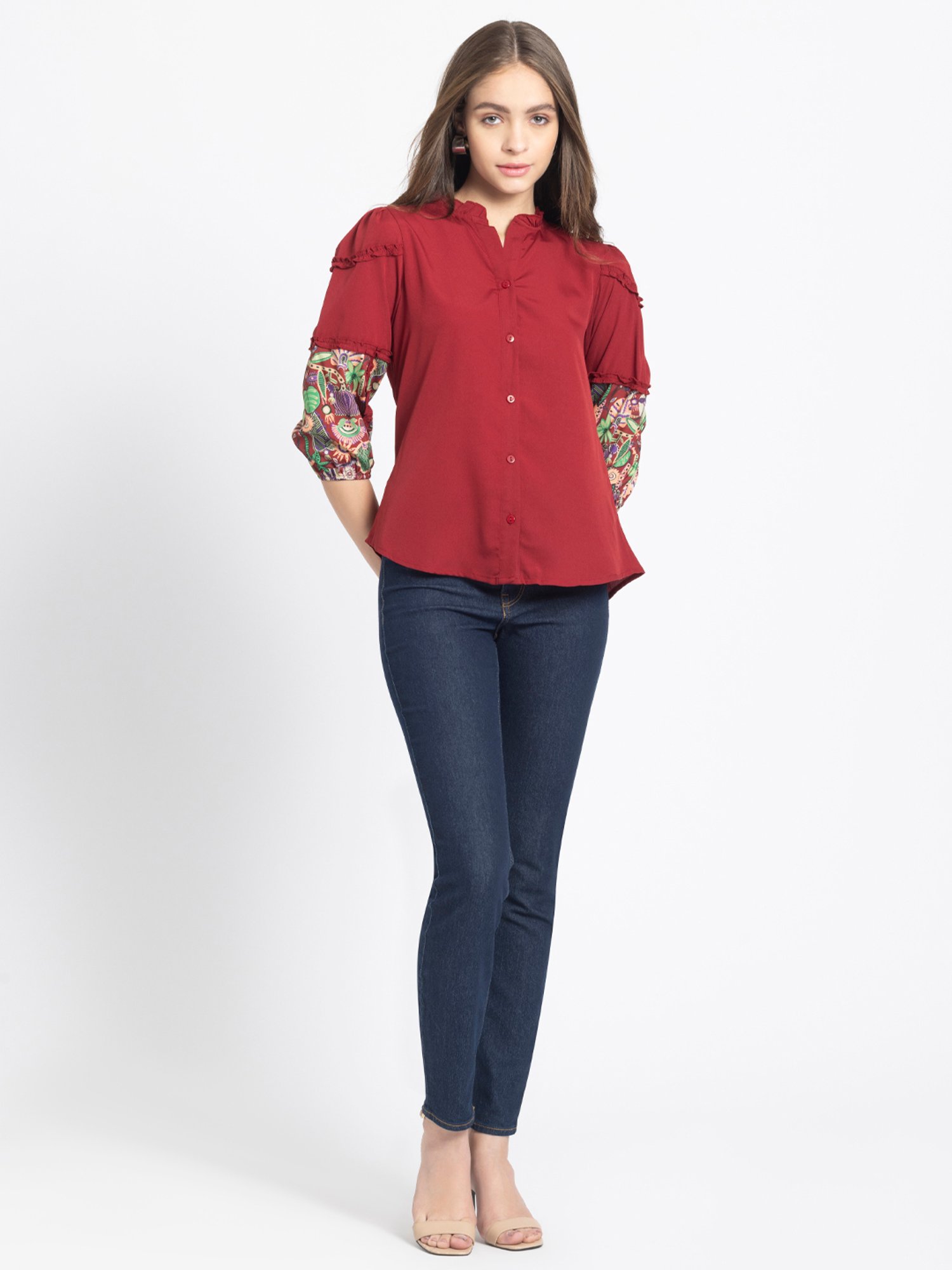 SHAYE Maroon Printed Shirt