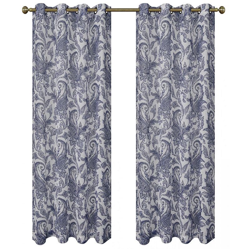Regal Home 2 Pack: Regal Home Semi Sheer Grommet Top Paisley Curtains - 52 in. W x 84 in. L, Ink Blue