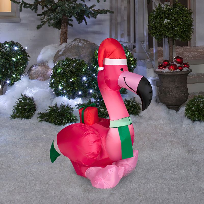 Gemmy Christmas Airblown Inflatable Outdoor Flamingo, 3.5 ft Tall, Multicolored