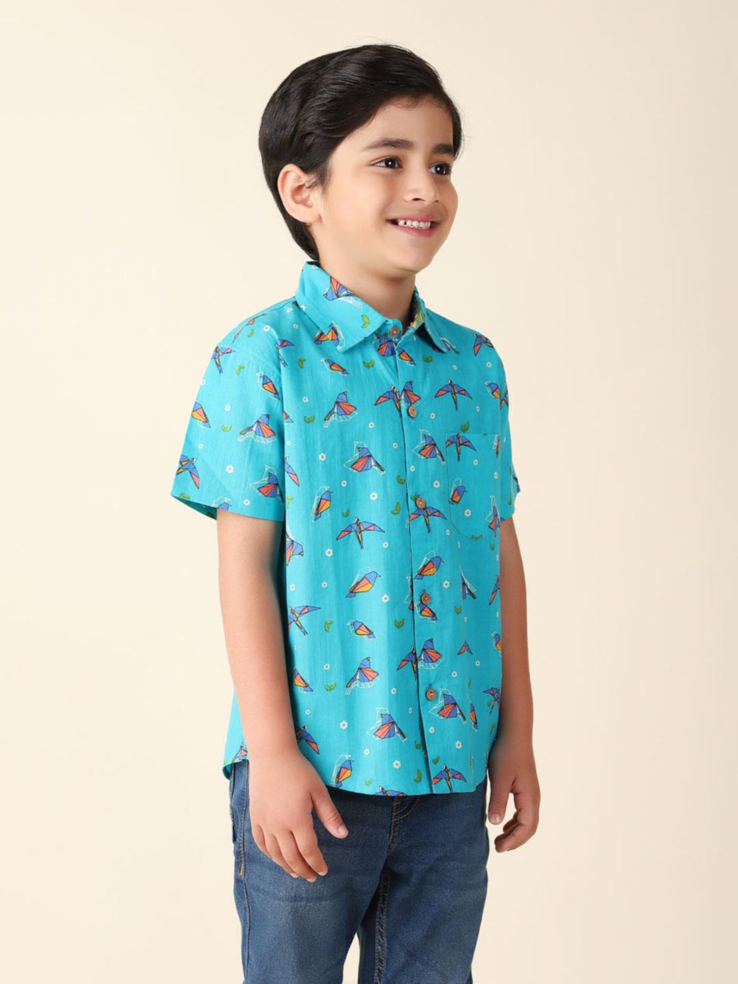 Fabindia Kids Blue Printed Shirt