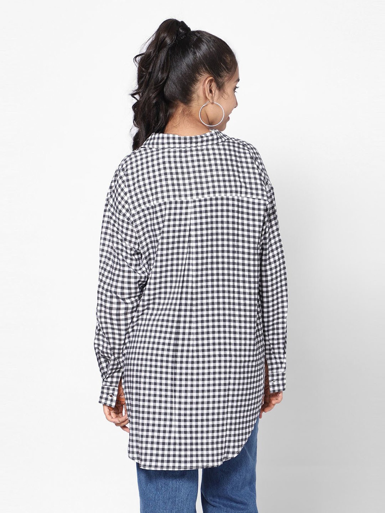 TeenTrums Girls Black & White Checks Full Sleeves Shirt Top