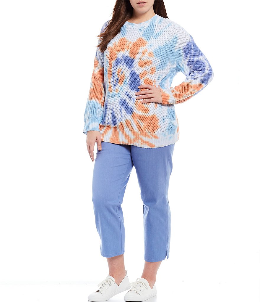 Ruby Rd. Plus Size Ombre Striped 3/4 Sleeve Button Front Long Cardigan