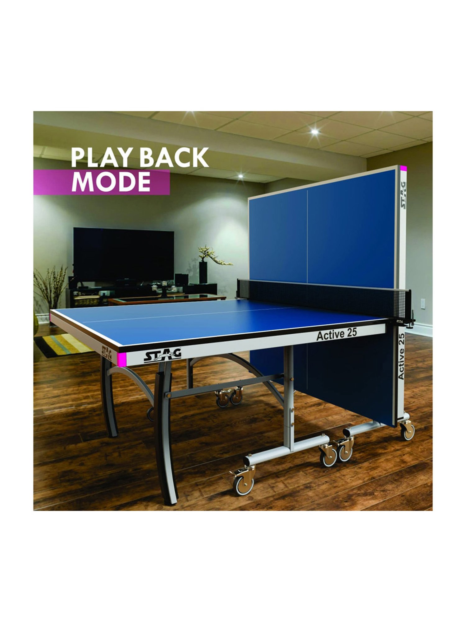 Stag Global 25mm Active Series Professional Quick Easy Setup Table Tennis Table (Blue)