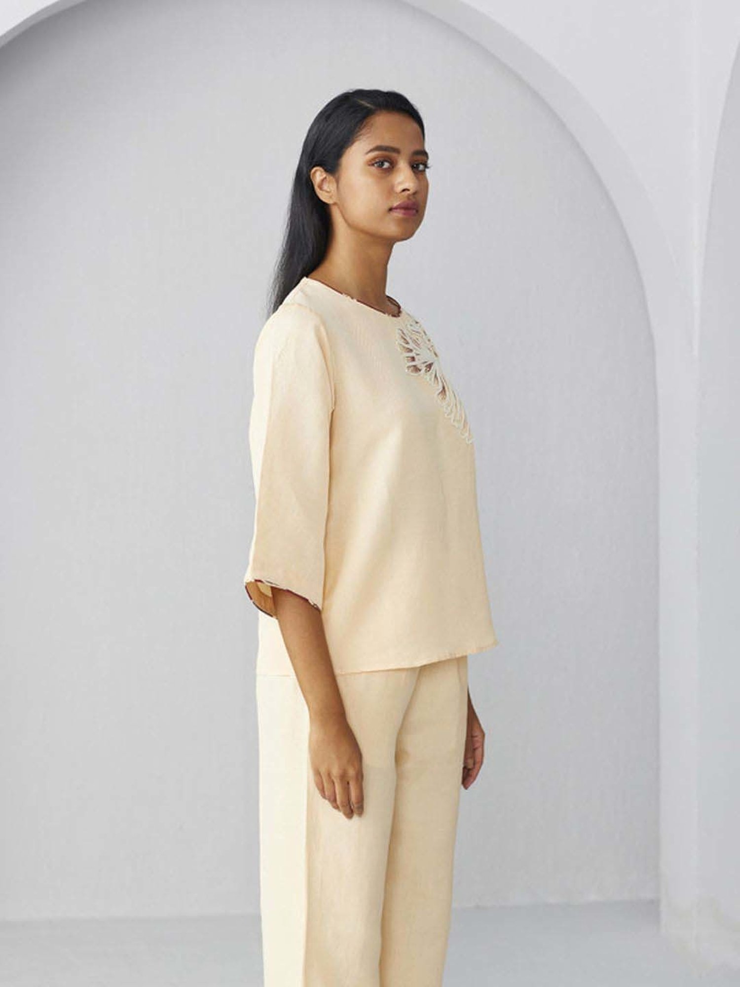 Ancestry Light Beige Embroidered Top