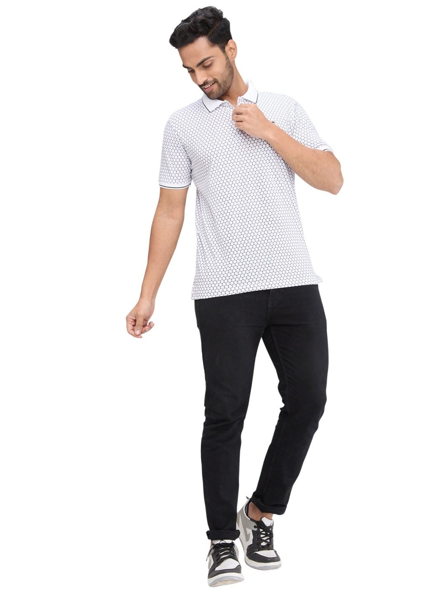 Park Avenue White Slim Fit Printed Polo T-Shirt