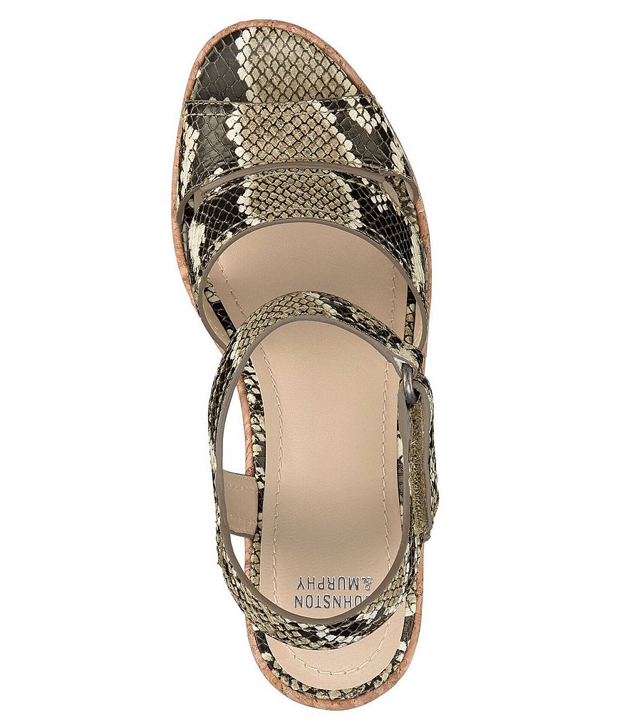 Johnston & Murphy Alicia Snake Print Leather Cork Wedge Sandals