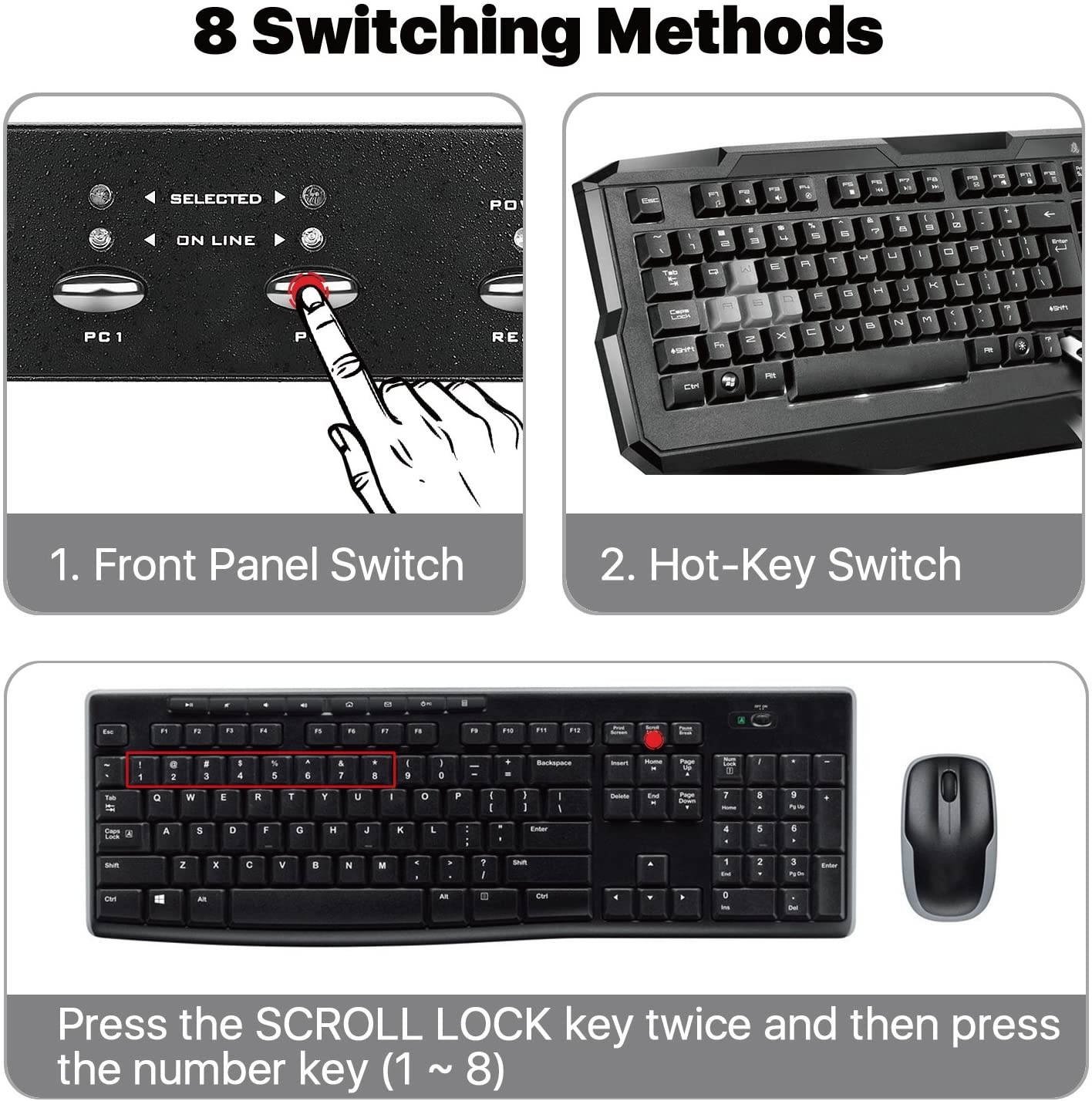 TNP KVM Switch HDMI (8 Port) Support 1080p Resolution HDCP w/ 8 HDMI & USB Cables Push Button, Hot Key Control Selector Rack Mount Adapter Hub for Computer PC Laptop Notebook Monitor Keyboard Mouse