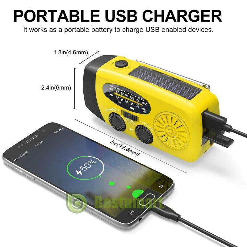 NOAA Radio Solar Hand Crank USB Emergency Weather Dynamo AM/FM Radio Flashlight