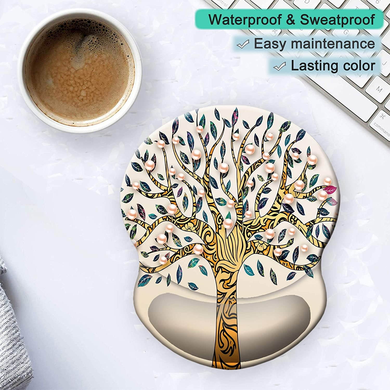 ITNRSIIET Mouse Pad, Ergonomic Mouse Pad with Gel Wrist Rest Support, Gaming Mouse Pad with Lycra Cloth, Non-Slip PU Base for Computer, Laptop, Home, Office & Travel, Tree of Life