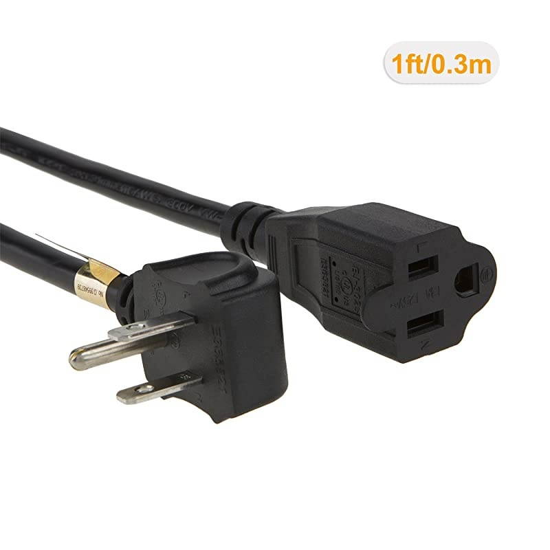 5Pack 1 Foot Power Strip Adapter16 AWG Angle Power Extension Cable Cord for NEMA 515R to NEMA 515P 03M Black