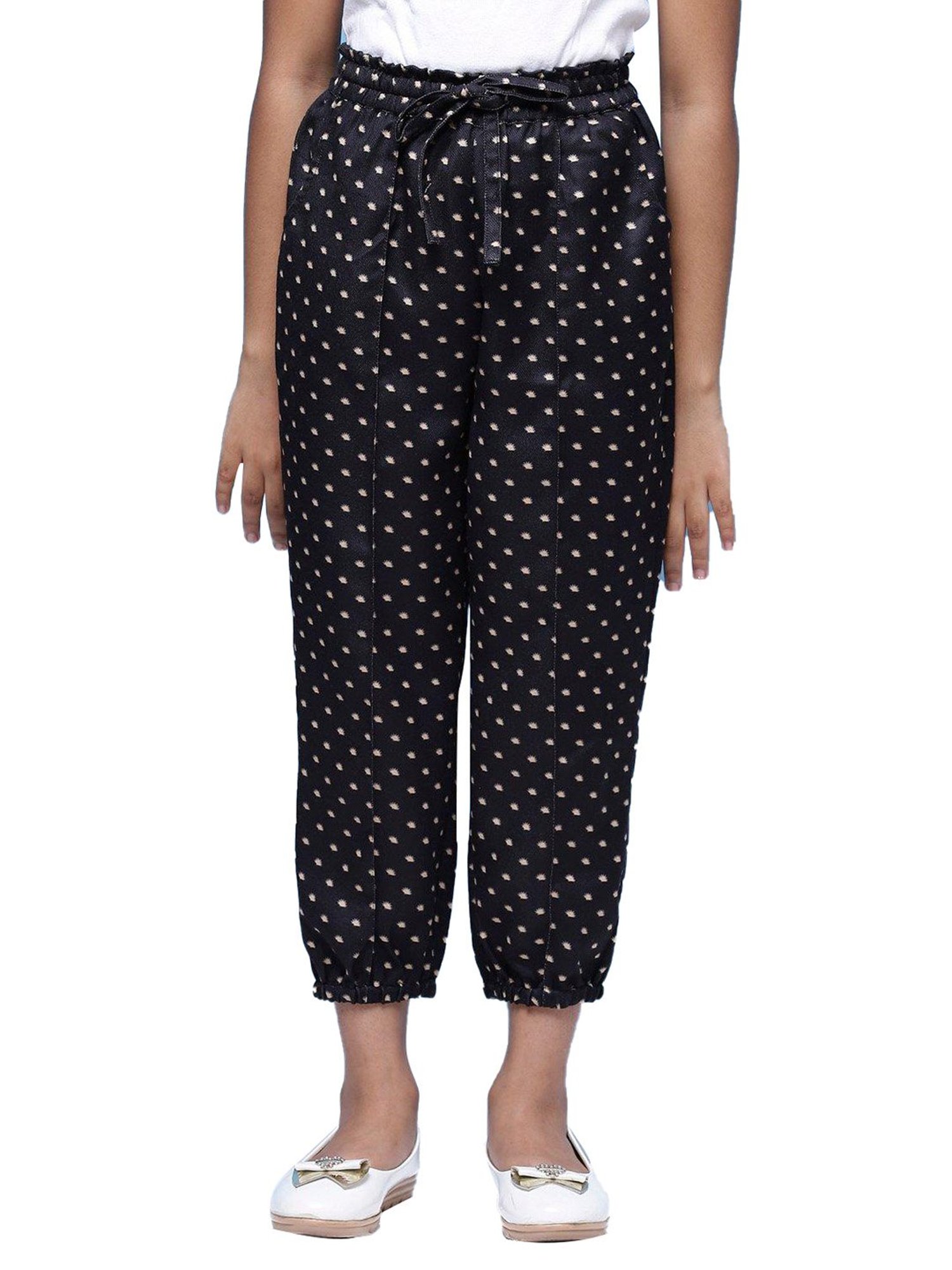 BIBA Girls Black Printed Pants