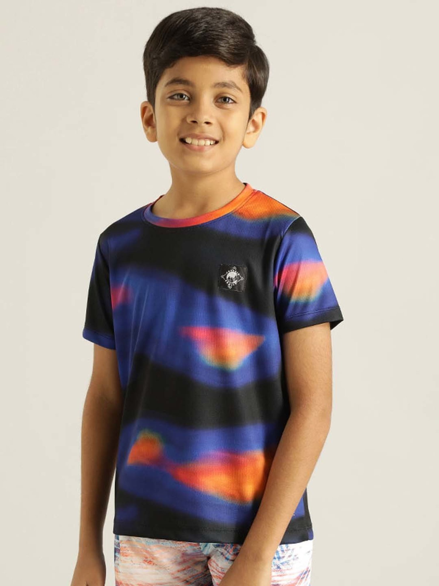 Indian Terrain Kids Black & Blue Printed T-Shirt