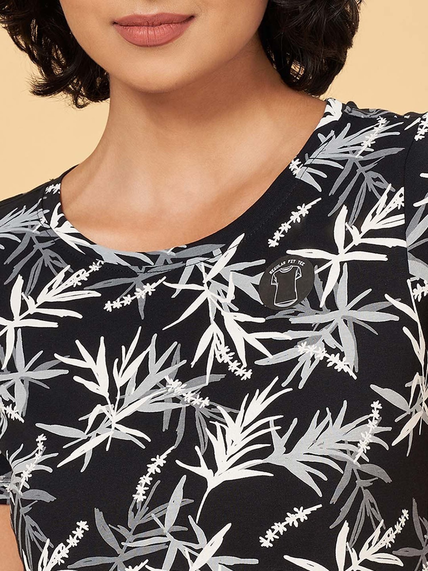 Honey by Pantaloons Black Cotton Printed T-Shirt